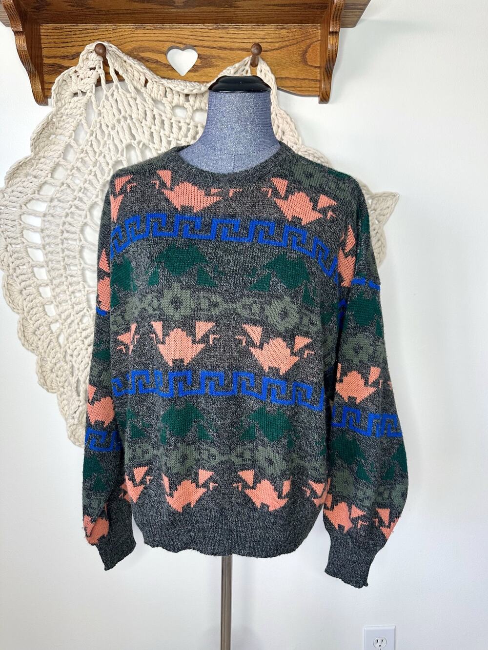 Vintage 90s Italian Wool Blend Coogi Style Geometric Sweater Size Medium